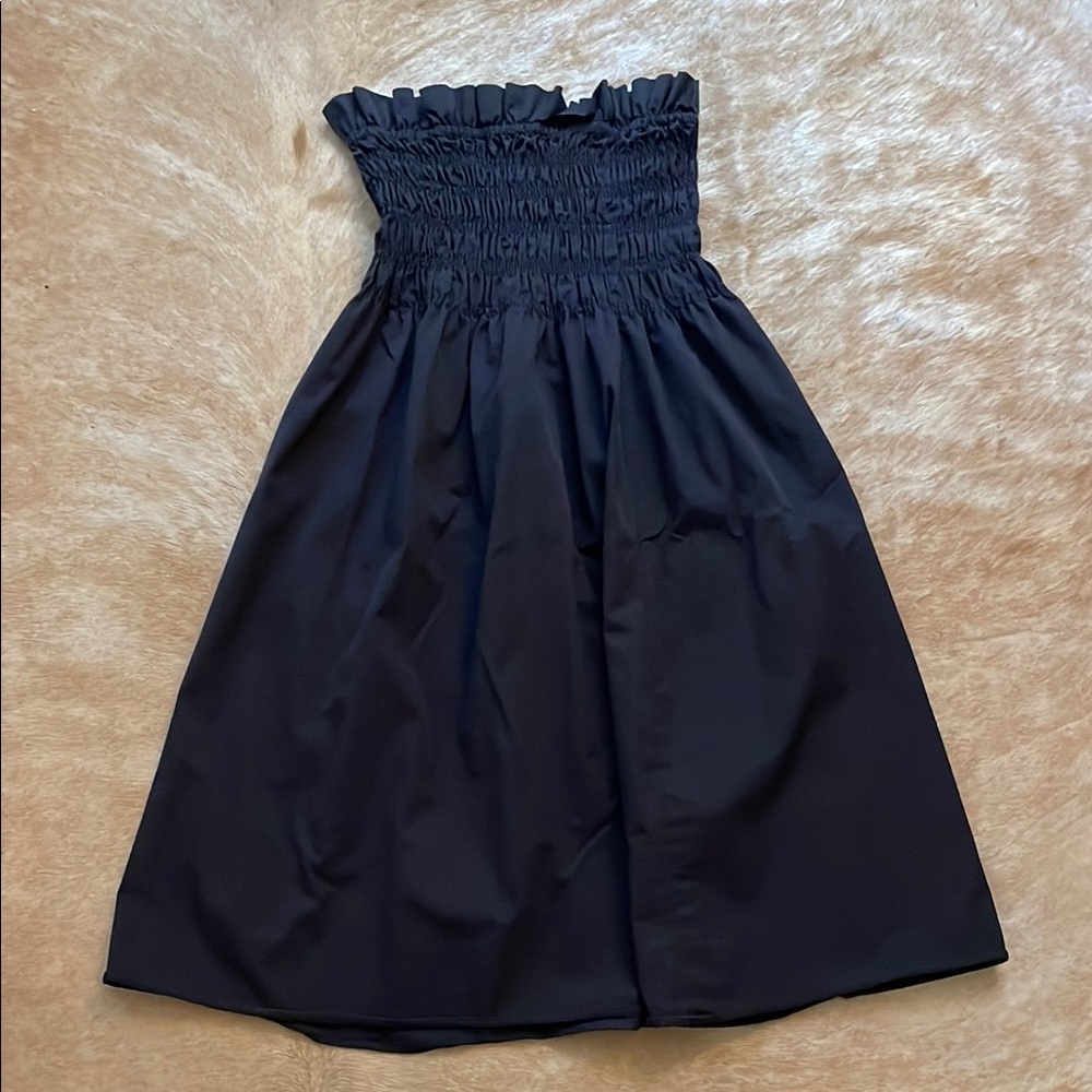 Zara Navy Smocked Midi Skirt